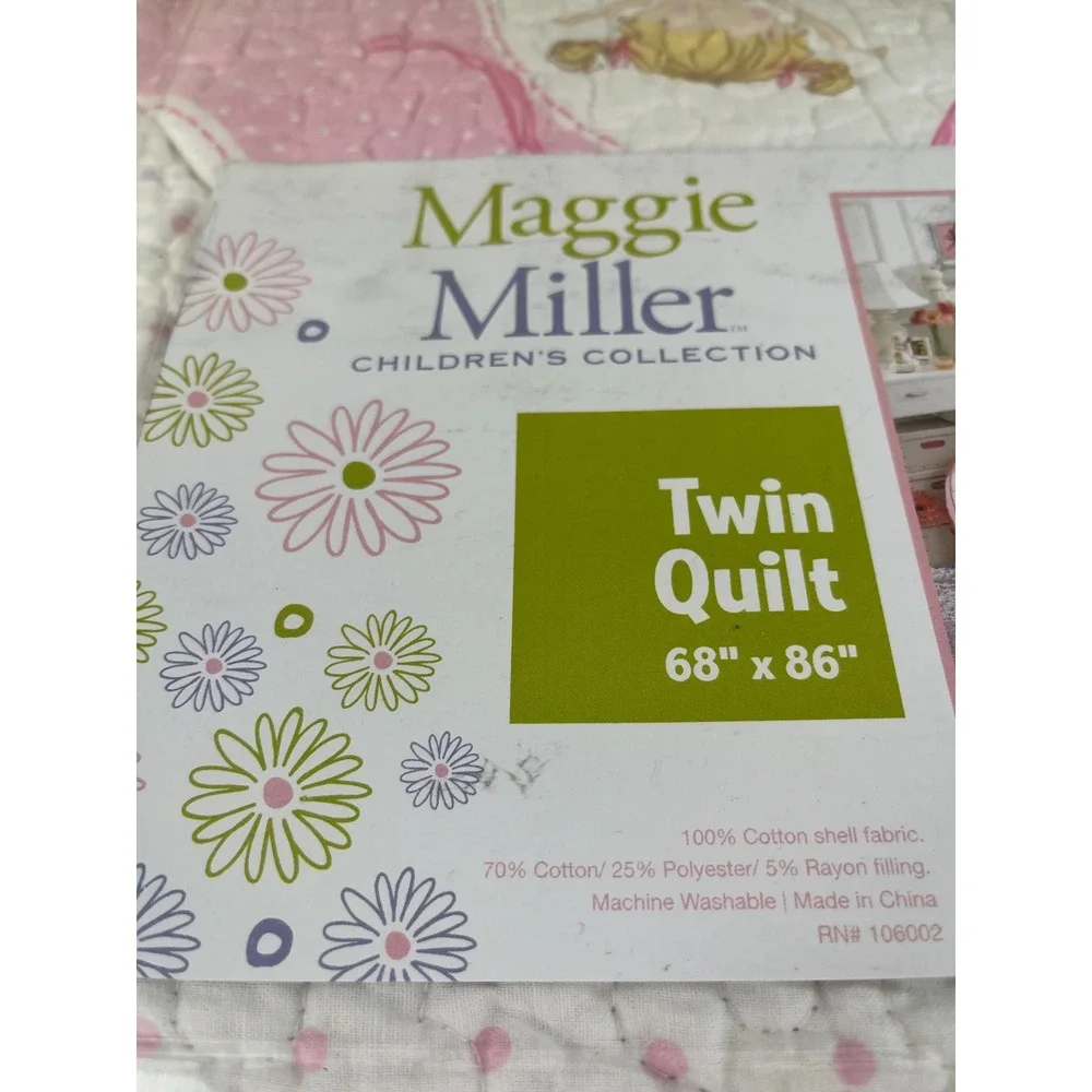 Maggie Miller Children's Twin Quilt 68x86 Pink Bird Floral Stripe Kids Bedding